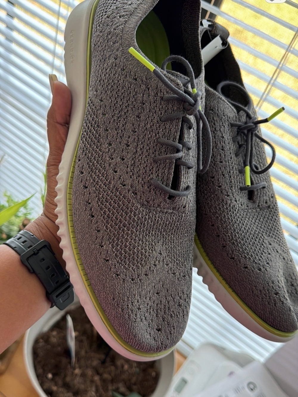 Cole Haan Grey Knit Oxfords with Lime Accents